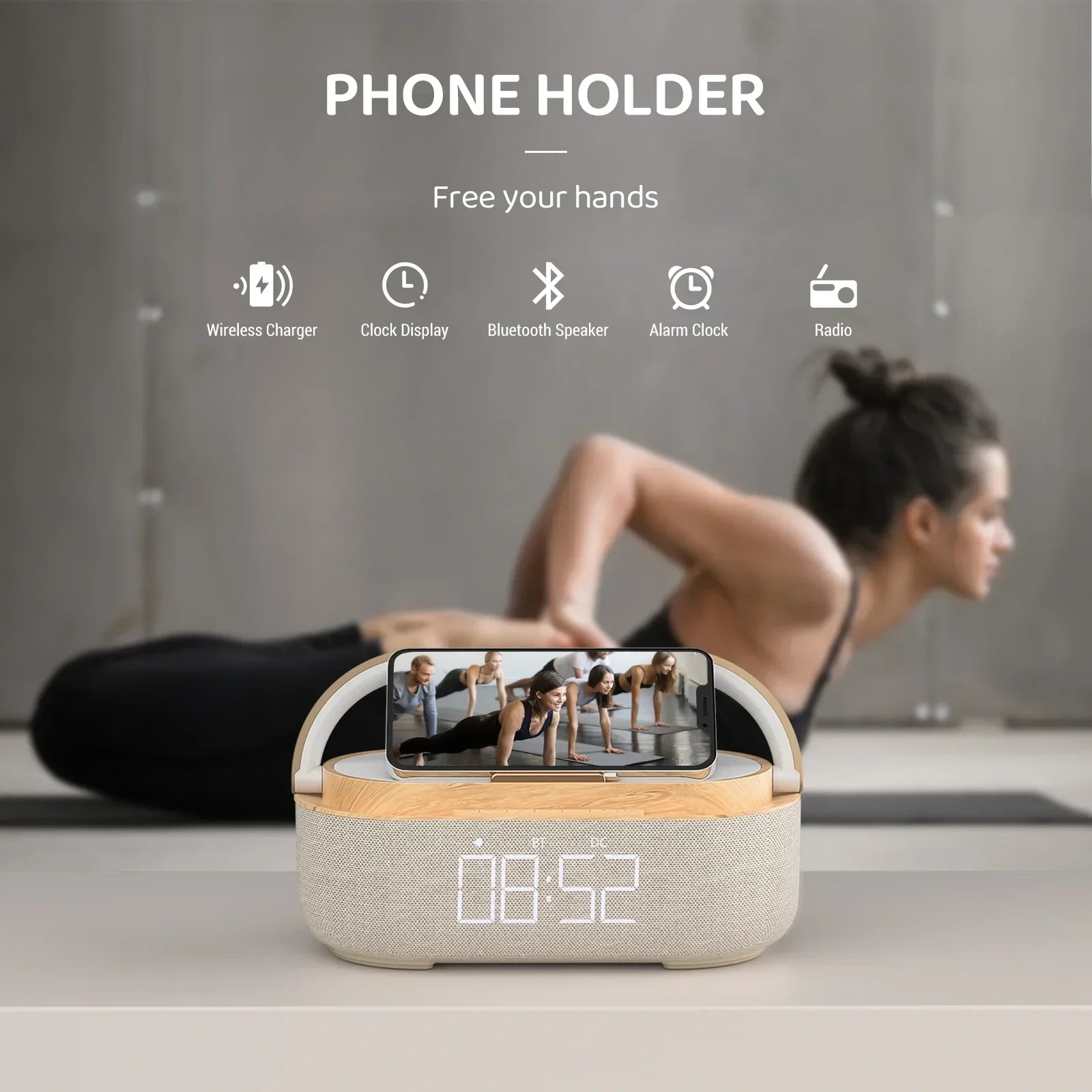Bluetooth Speaker with Wireless Charging & Alarm Clock-3